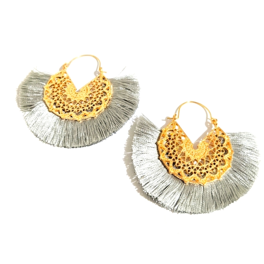🍒5/$30-GRAY Fan-Shaped Tassel Earrings